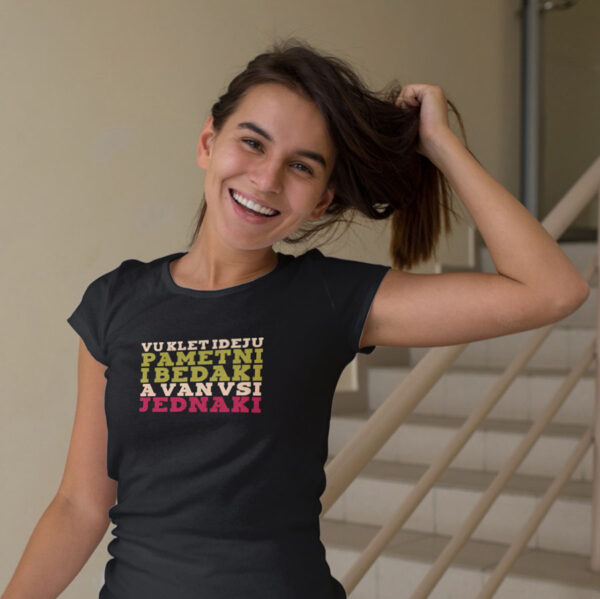 klet-jednaki-zenska Vu klet ideju pametni i bedaki - Majica crna