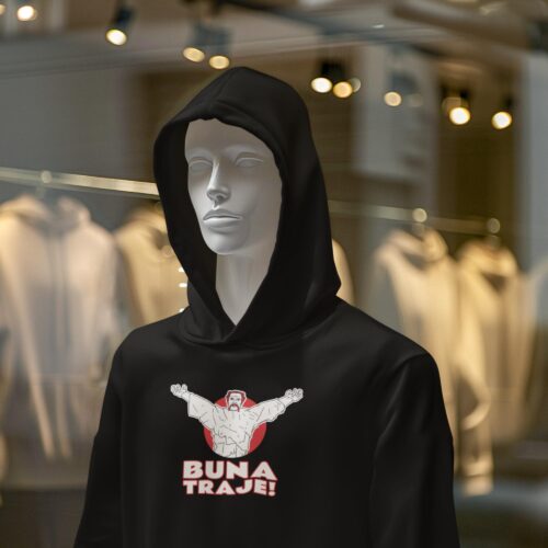 Crna hoodie majica sa natpisom Buna traje